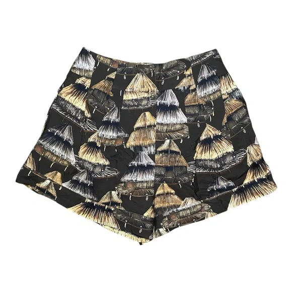 Farm Rio Brown Shuhu-print Pleated Shorts  Size Medium Resort Wear *FLAW* - Picture 2 of 5